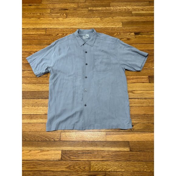 Tommy Bahama Mens 100% Silk Button Up Shirt Sz XL Gray Original Fit Short Sleeve - Picture 1 of 6